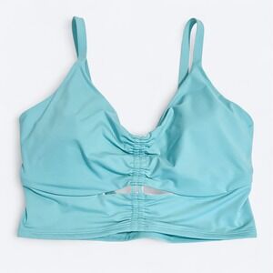 Athleta Villa Bra Cup‎ Bikini Swim Top Ruched Cutout 36D/DD Waterloo Blue